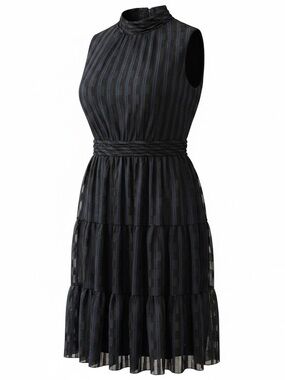 Calvin Klein Navy  Sleeveless Tiered Mock-Neck Dress